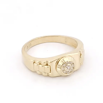 9ct Gold  CZ Fluted Bezel Watch Strap Cluster Baby Pinky Ring - JBR033