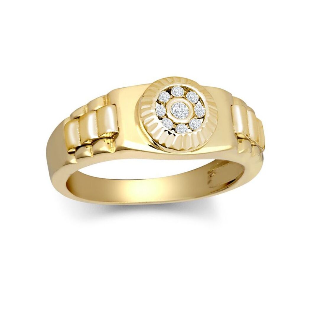 9ct Gold  CZ Fluted Bezel Watch Strap Cluster Baby Pinky Ring - JBR033