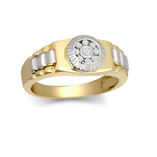 9ct 2-Colour Gold  CZ Fluted Bezel Watch Strap Baby Pinky Ring - JBR034