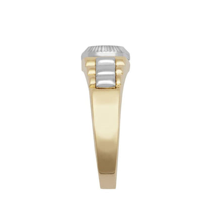 9ct 2-Colour Gold  CZ Fluted Bezel Watch Strap Baby Pinky Ring - JBR034