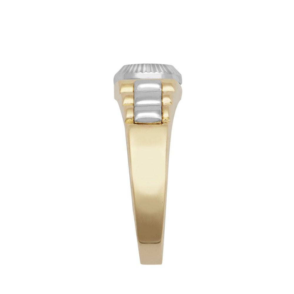 9ct 2-Colour Gold  CZ Fluted Bezel Watch Strap Baby Pinky Ring - JBR034
