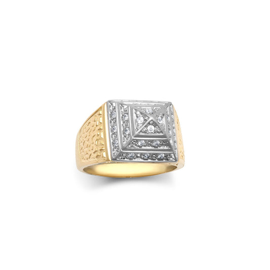 9ct 2-Colour Gold  Egyptian Pyramid 10mm Signet Pinky Baby Ring - JBR036