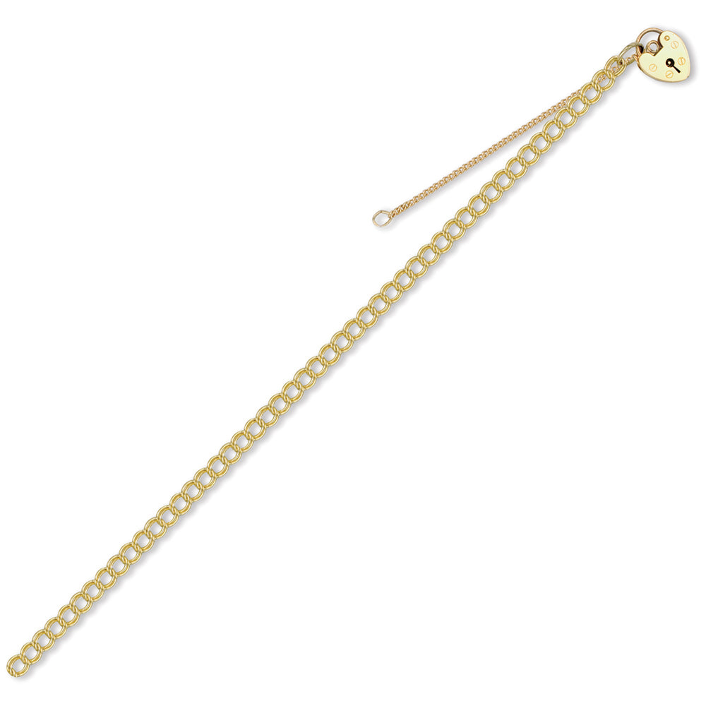 9ct Gold  Love Padlock Double Curb Link 4mm Charm Bracelet - JCB014
