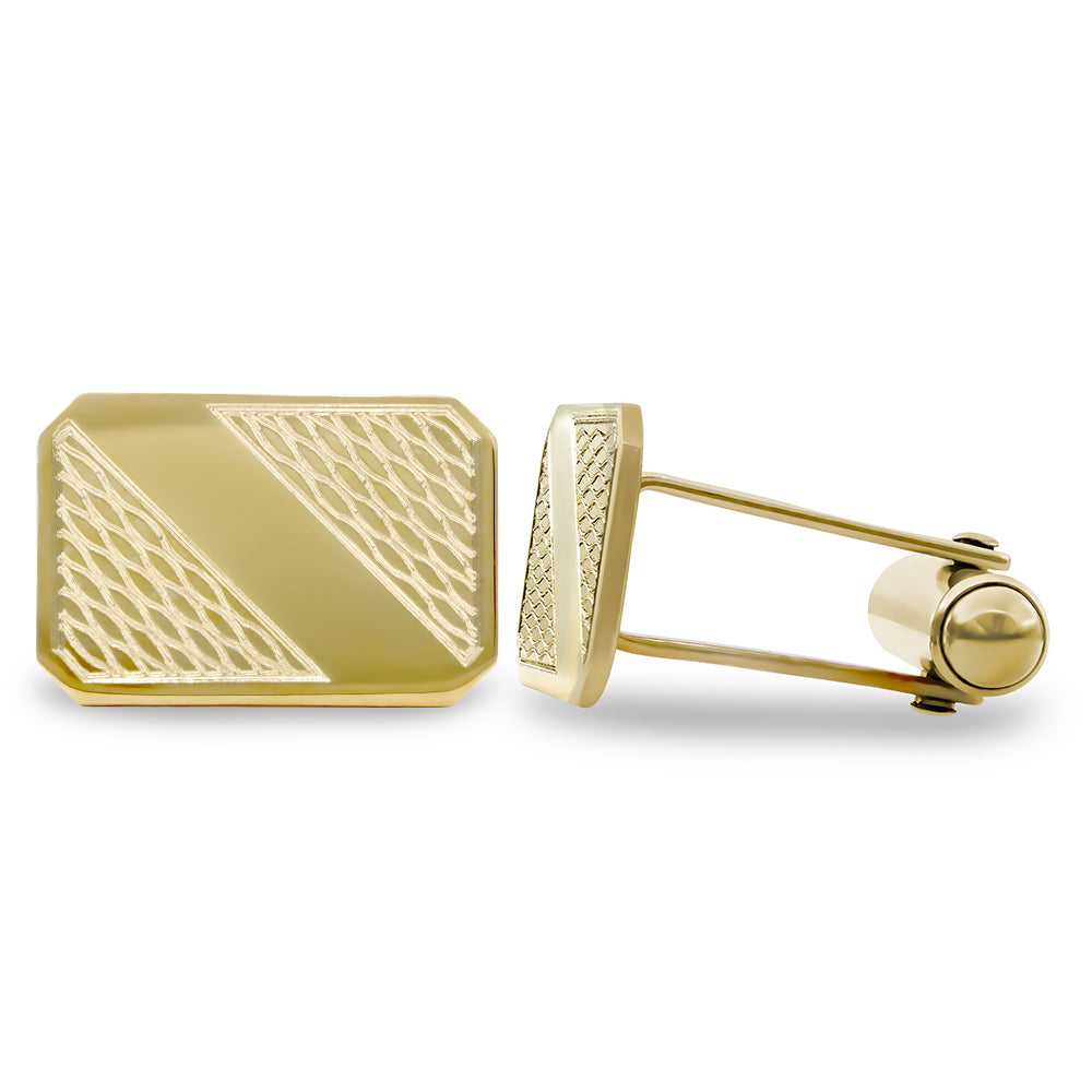 9ct Gold  Rectangular Ogee Swivel Back Cufflinks, (ID Strip) - JCL031