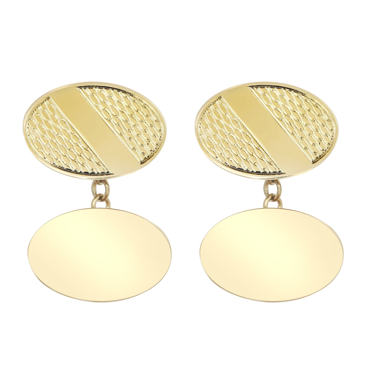 9ct Gold  Twin Oval Ogee Chain Linked Cufflinks, (ID Strip) - JCL033