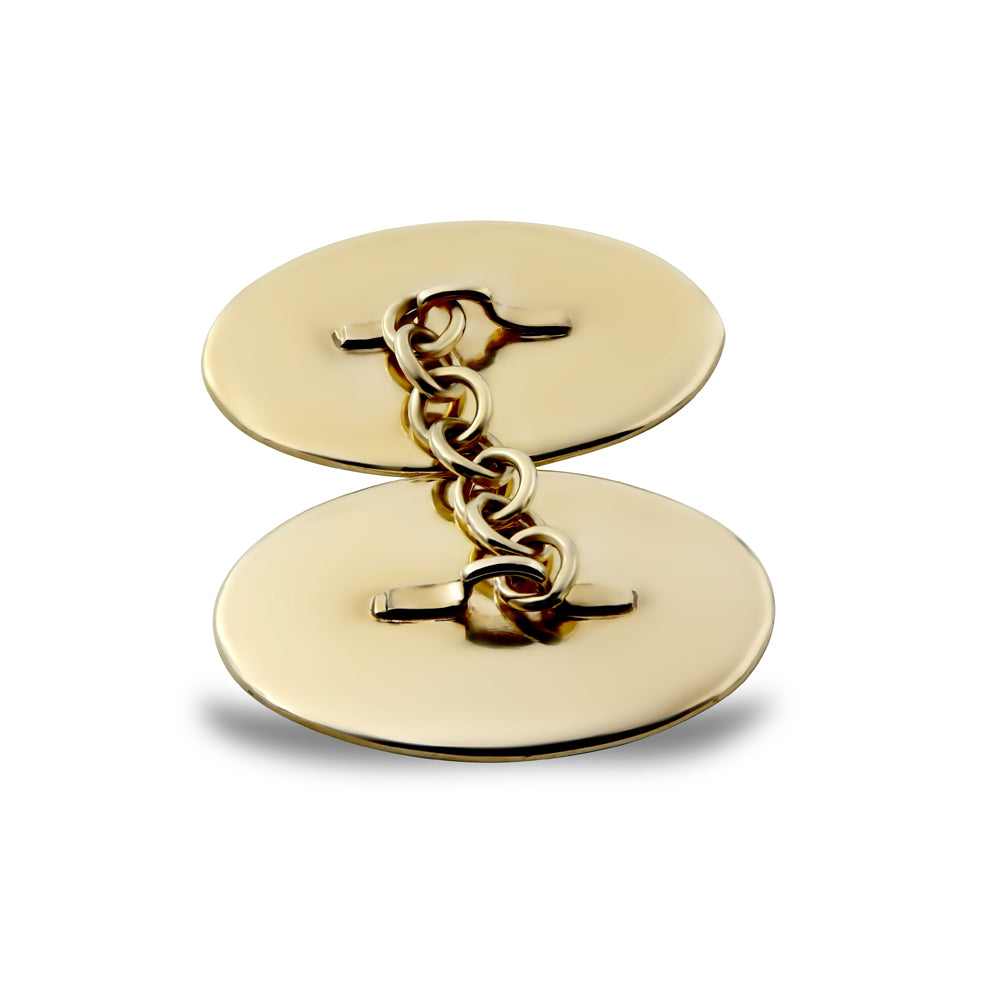 9ct Gold  Twin Oval Ogee Chain Linked Cufflinks, (ID Strip) - JCL033