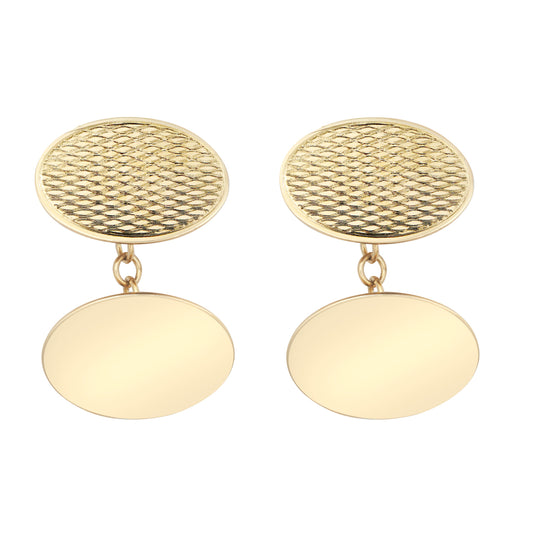 9ct Gold  Twin Oval Ogee Chain Linked Cufflinks - JCL034