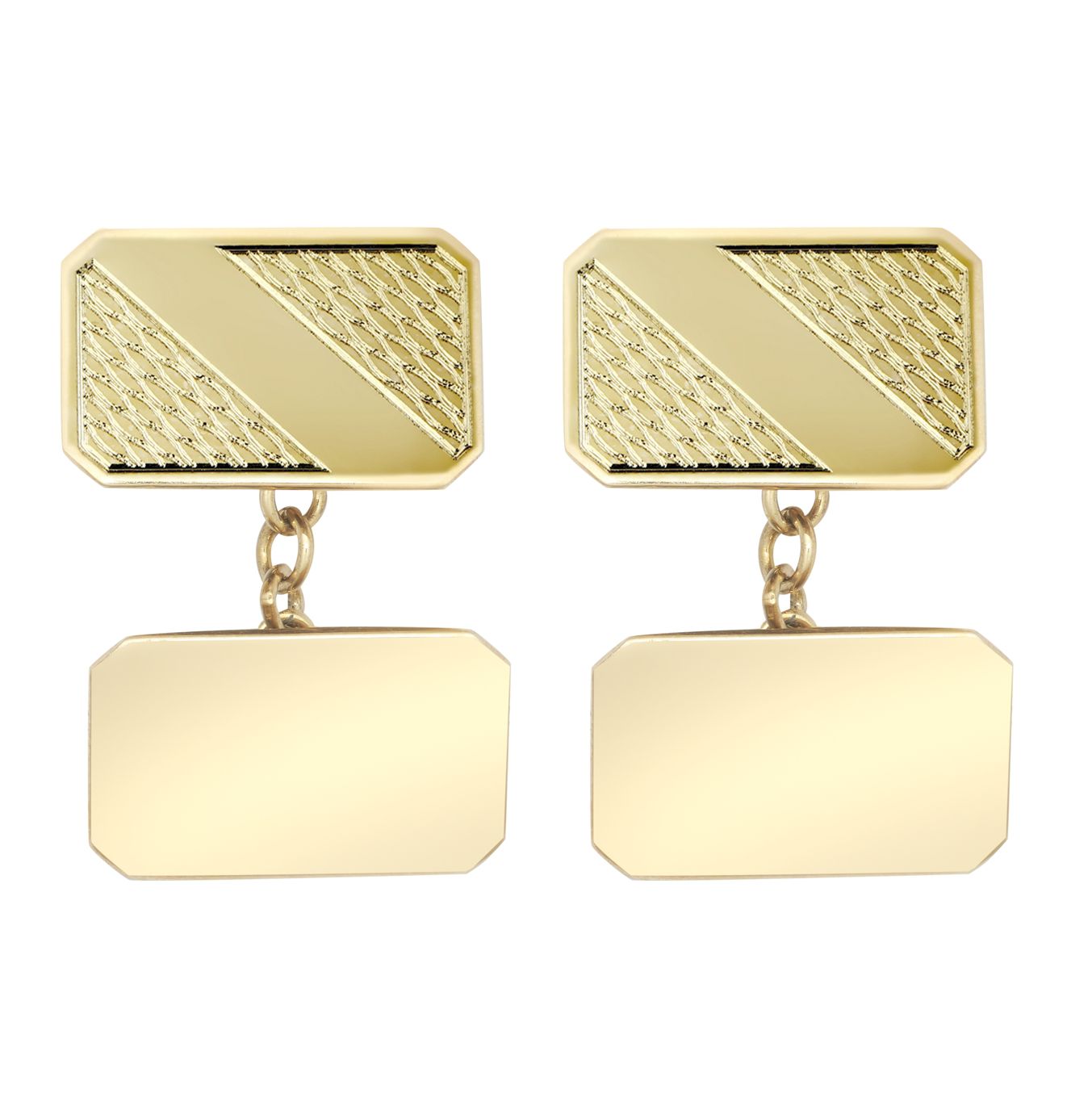 9ct Gold  Twin Rectangular Ogee Chain Linked Cufflinks, (ID Strip) - JCL035