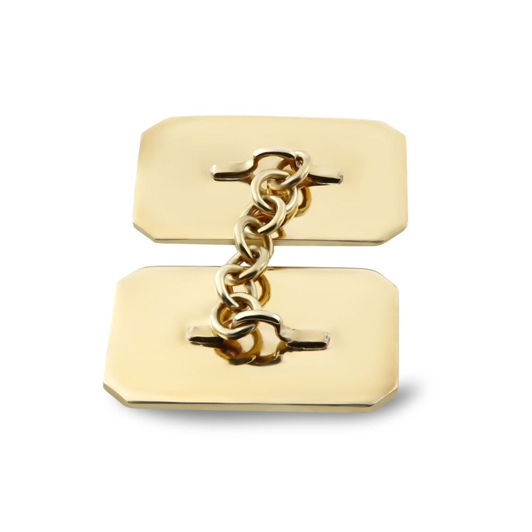 9ct Gold  Twin Rectangular Ogee Chain Linked Cufflinks, (ID Strip) - JCL035