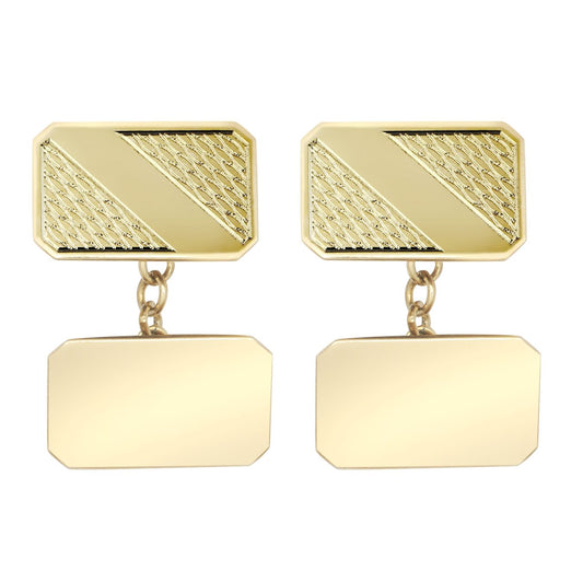 9ct Gold  Twin Rectangular Ogee Chain Linked Cufflinks, (ID Strip) - JCL035