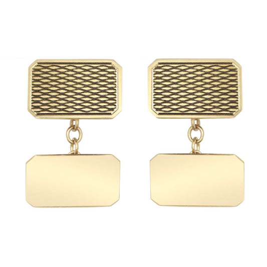 9ct Gold  Twin Rectangular Ogee Chain Linked Cufflinks - JCL036