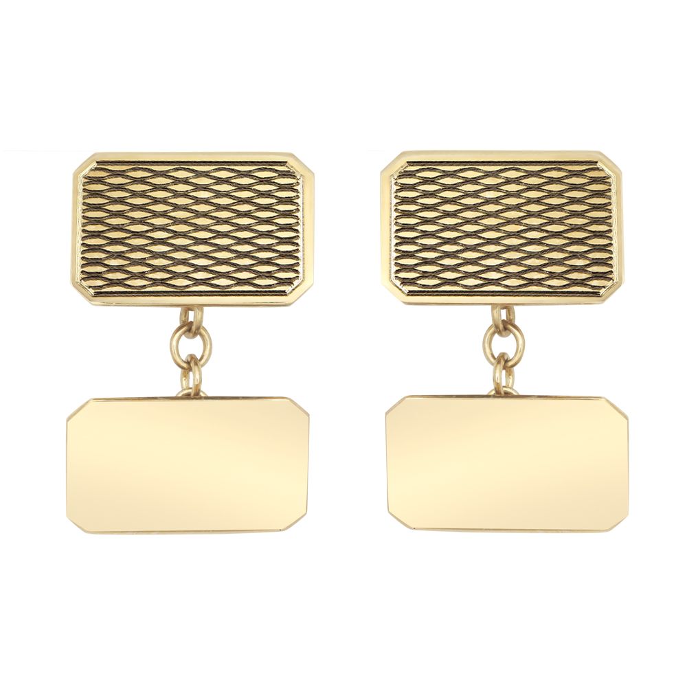 9ct Gold  Twin Rectangular Ogee Chain Linked Cufflinks - JCL036