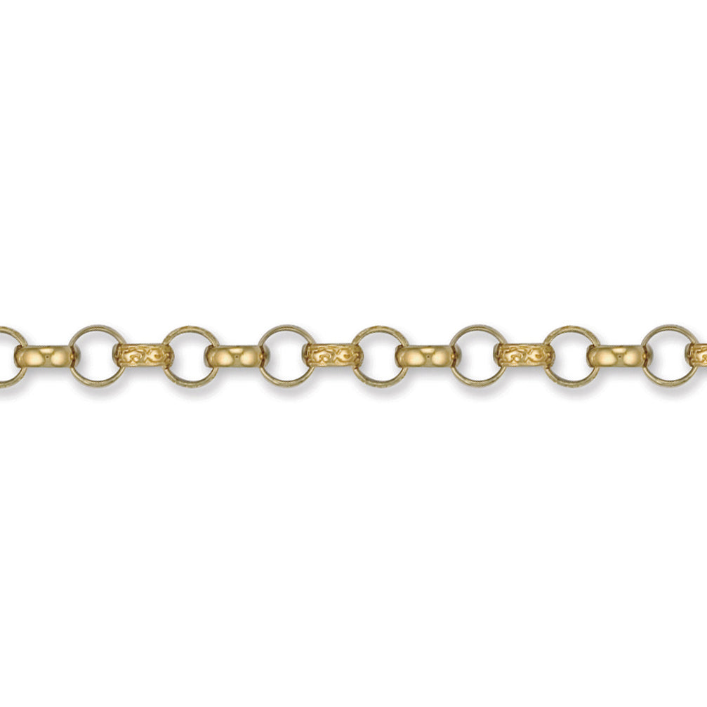 9ct Gold  Engraved Cast Belcher 7.8mm Chain Bracelet 8 inch - JCN001L