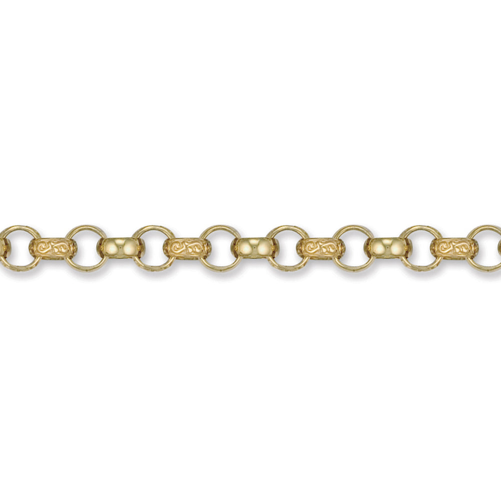 Mens 9ct Gold  Engraved Cast Belcher 8.5mm Chain Necklace - JCN001M
