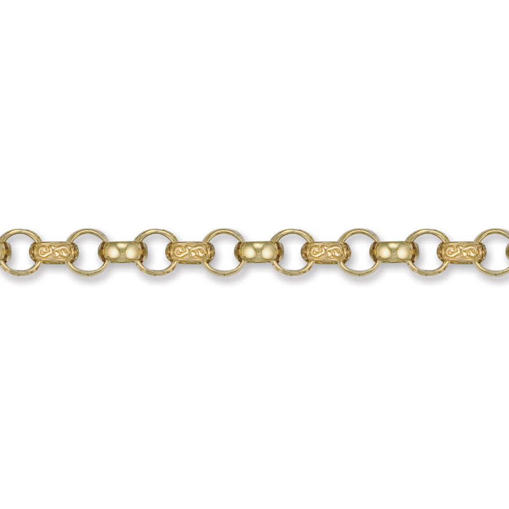 Mens 9ct Gold  Engraved Cast Belcher 8.5mm Chain Bracelet 9 inch - JCN001M