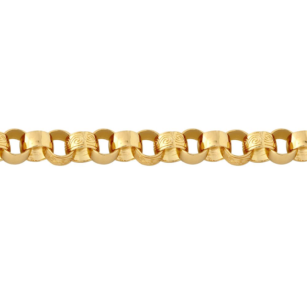 9ct Gold  Engraved Cast Belcher 11.5mm Chain Bracelet, 9 inch 23cm - JCN001N