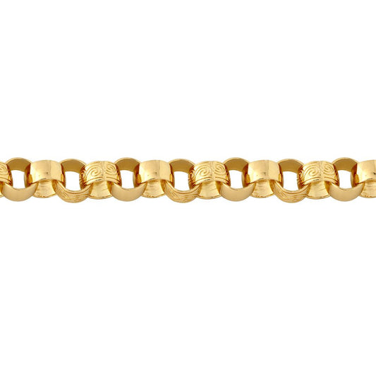 9ct Gold  Engraved Cast Belcher 11.5mm Chain Bracelet, 9 inch 23cm - JCN001N