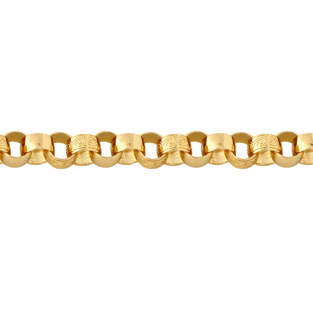 9ct Gold  Engraved Cast Belcher 11.5mm Chain Bracelet, 9 inch 23cm - JCN001N