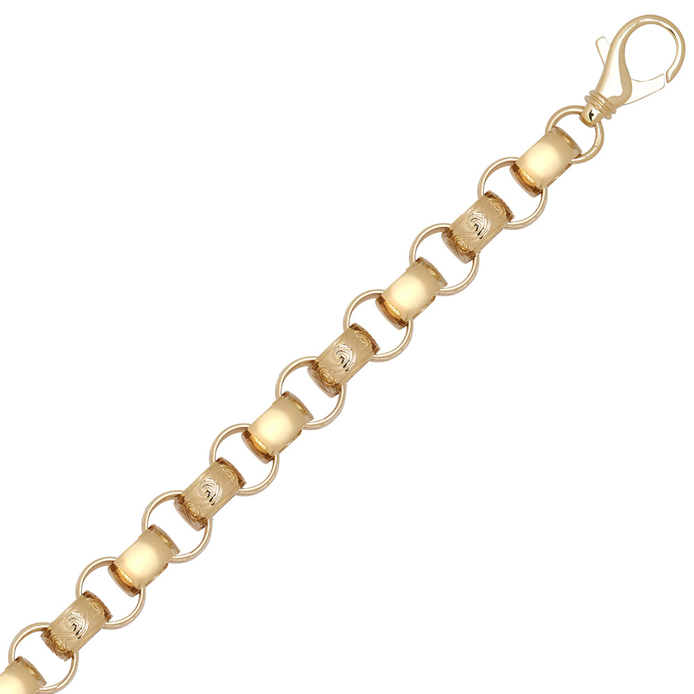 9ct Gold  Engraved Cast Belcher 15mm Chain Bracelet, 9 inch 23cm - JCN001Q