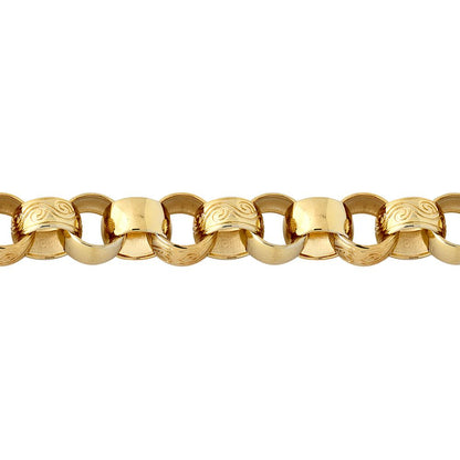 9ct Gold  Engraved Cast Belcher 15mm Chain Bracelet, 9 inch 23cm - JCN001Q
