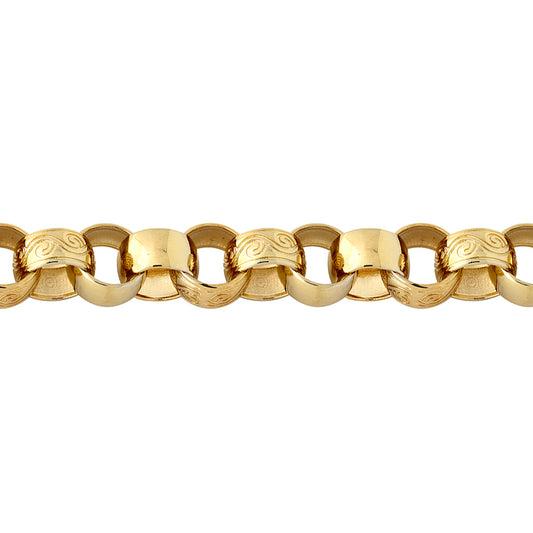 9ct Gold  Engraved Cast Belcher 15mm Chain Bracelet, 9 inch 23cm - JCN001Q