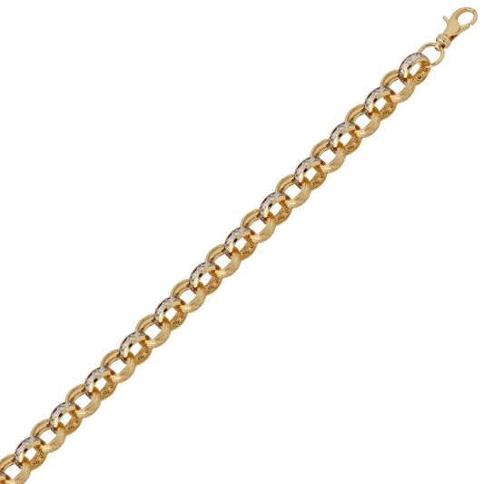 9ct 2-Colour Gold  CZ Engraved Belcher 13mm Chain Bracelet 8.5inch - JCN079A