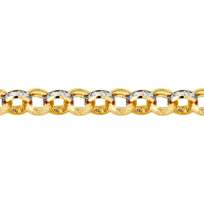 9ct 2-Colour Gold  CZ Engraved Belcher 13mm Chain Bracelet 8.5inch - JCN079A