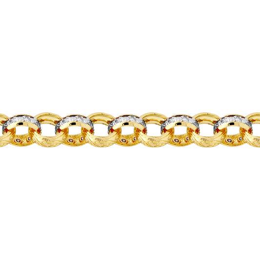 9ct 2-Colour Gold  CZ Engraved Belcher 13mm Chain Bracelet 8.5inch - JCN079A