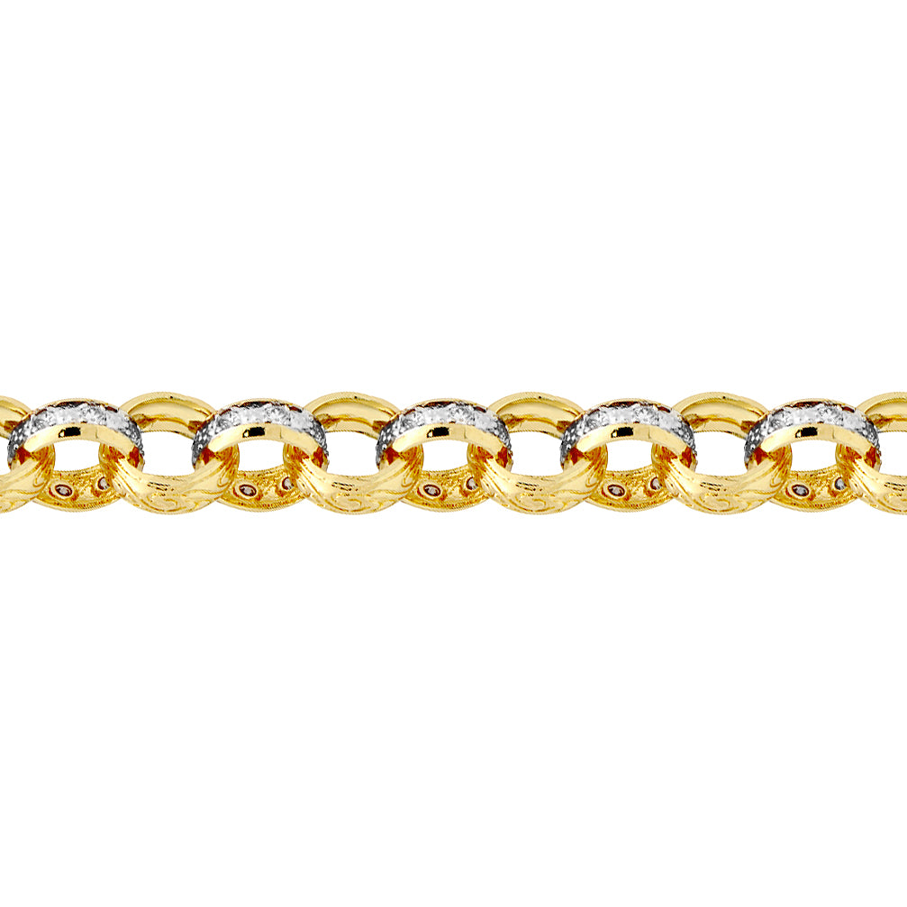 9ct 2-Colour Gold  CZ Engraved Cast Belcher 13.5mm Chain Necklace - JCN079A