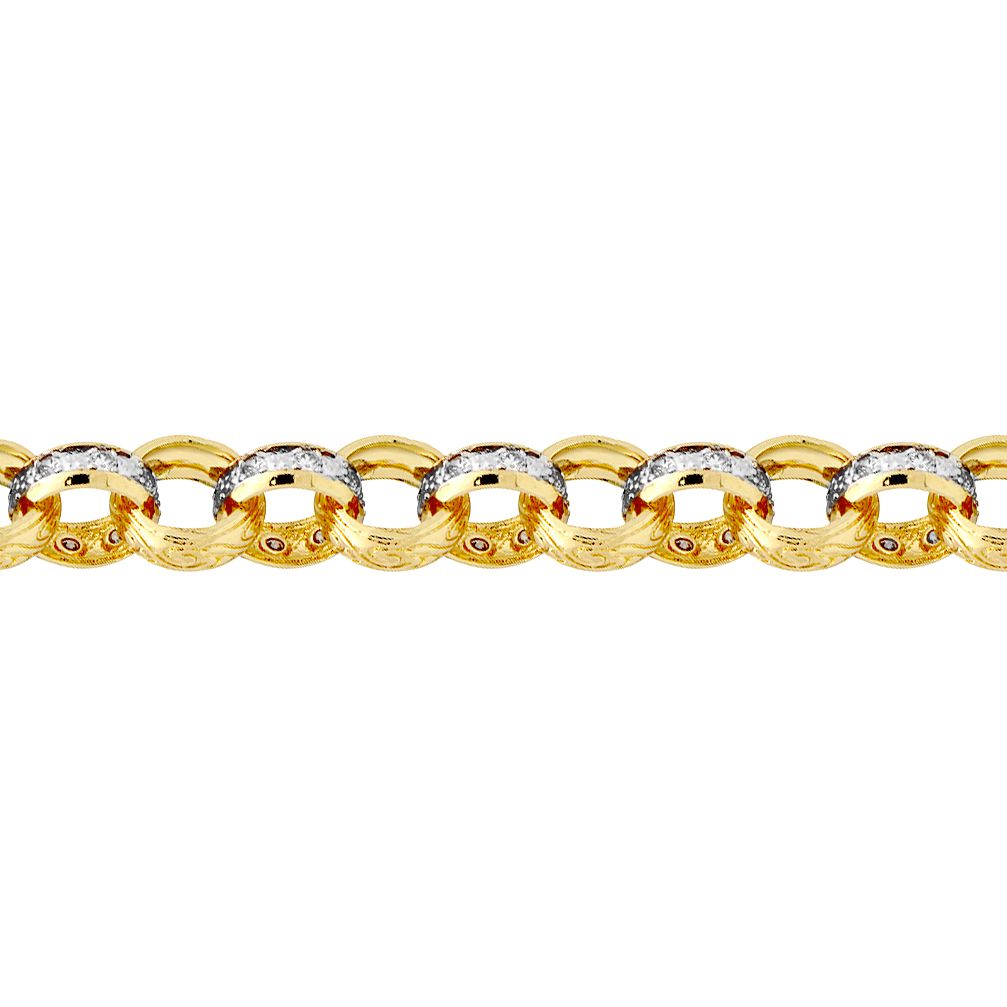 Gold-plated Silver  CZ Engraved Cast Belcher 13.5mm Chain Necklace - ACN024B-GP