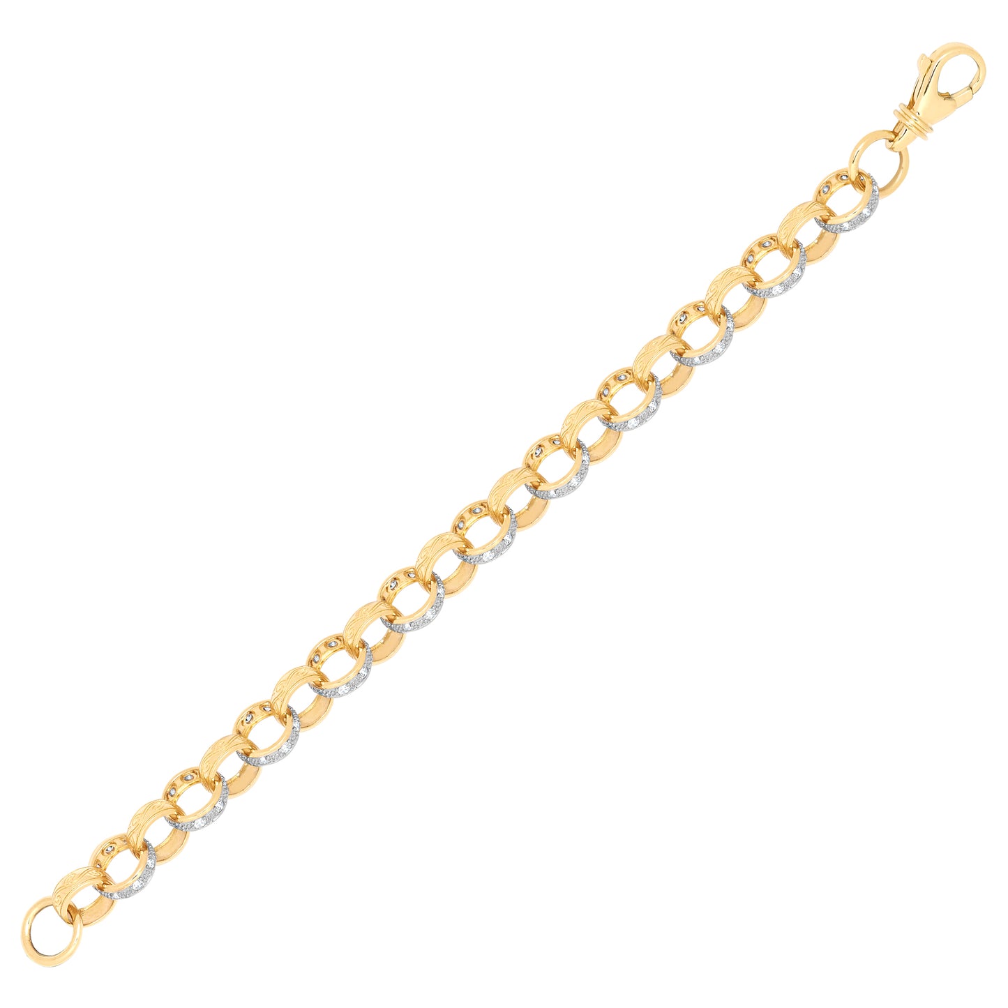 9ct 2-Colour Gold  CZ Engraved Belcher 11mm Chain Bracelet 8.5inch - JCN079B