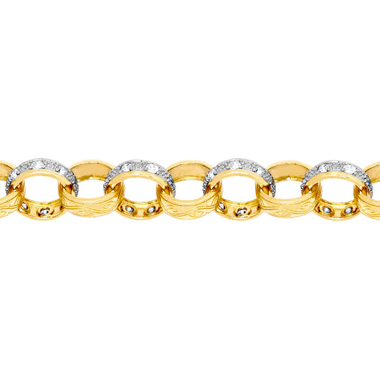 9ct 2-Colour Gold  CZ Engraved Cast Belcher 11mm Chain Necklace - JCN079B