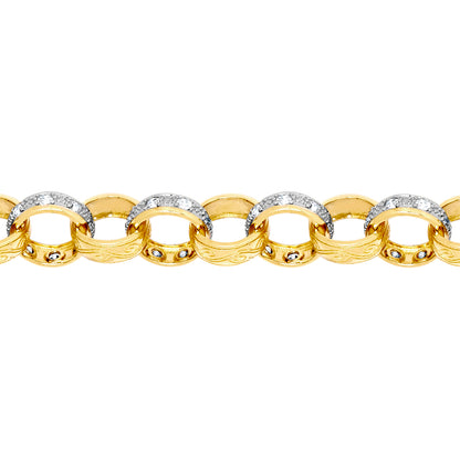 9ct 2-Colour Gold  CZ Engraved Belcher 11mm Chain Bracelet 8.5inch - JCN079B