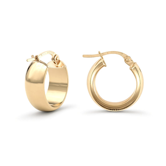 9ct Gold  D-Shape Wedding Band Style 6mm Hoop Earrings 15mm - JER018
