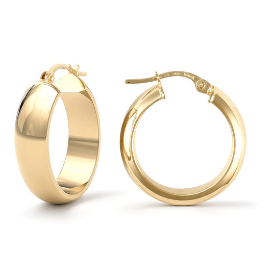 9ct Gold  D-Shape Wedding Band Style 6mm Hoop Earrings 20mm - JER019