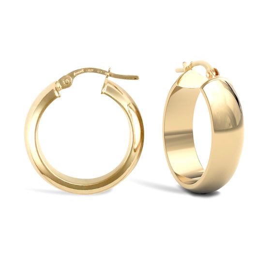 9ct Gold  D-Shape Wedding Band Style 6mm Hoop Earrings 20mm - JER019