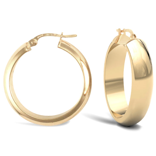 9ct Gold  D-Shape Wedding Band Style 6mm Hoop Earrings 25mm - JER020
