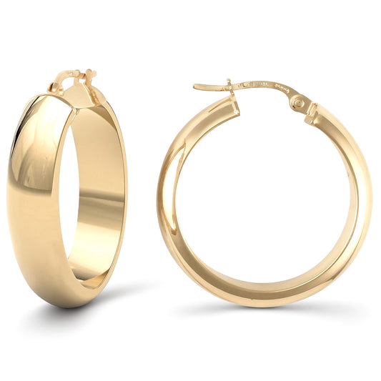 9ct Gold  D-Shape Wedding Band Style 6mm Hoop Earrings 25mm - JER020