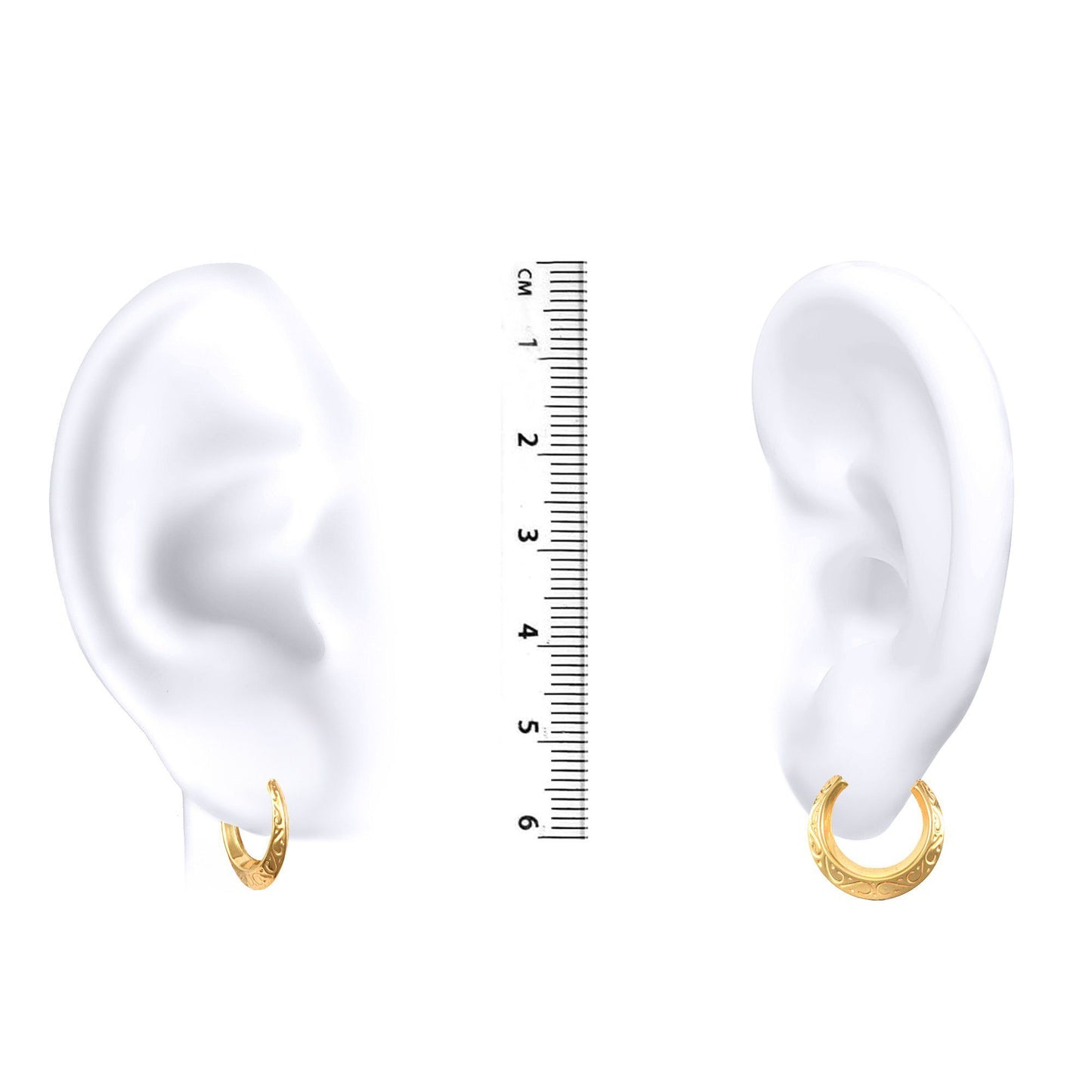 Ladies 9ct Gold  Floral Engraved Creole Earrings 15mm - JER027