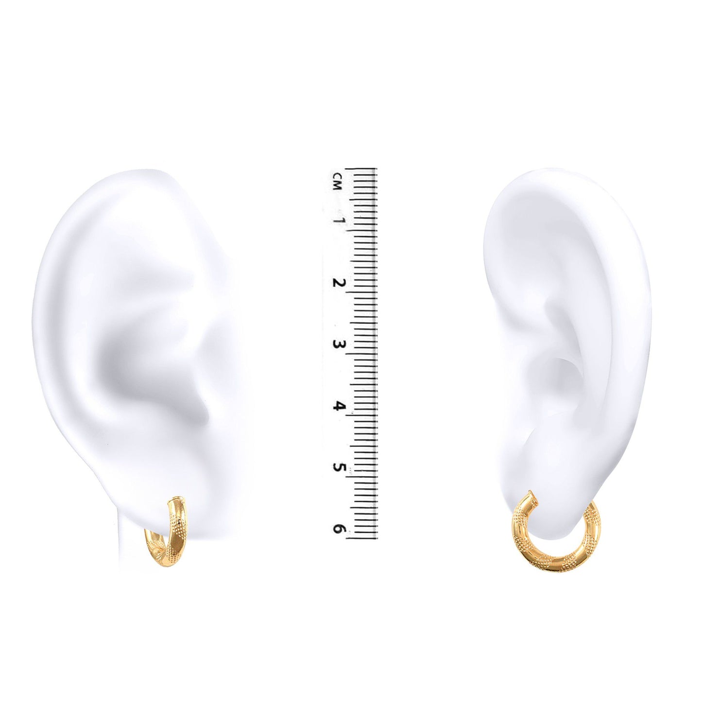 Ladies 9ct Gold  Textured Striped 3mm Hoop Earrings 16mm - JER041