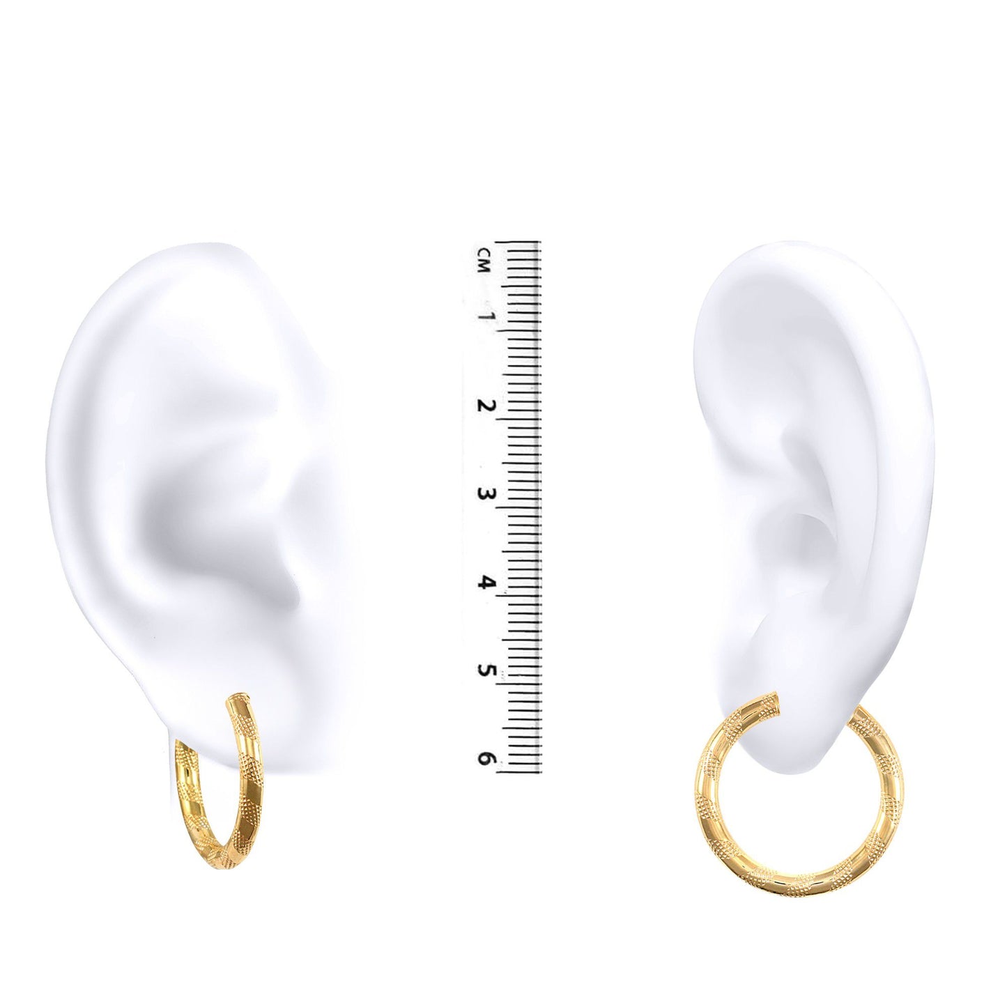 Ladies 9ct Gold  Textured Striped 3mm Hoop Earrings 25mm - JER042A