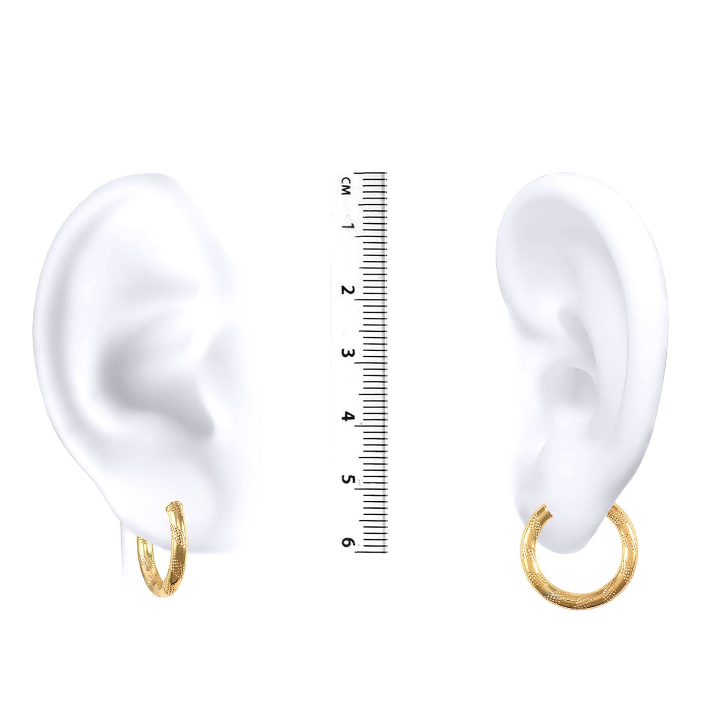 Ladies 9ct Gold  Textured Striped 3mm Hoop Earrings 20mm - JER042