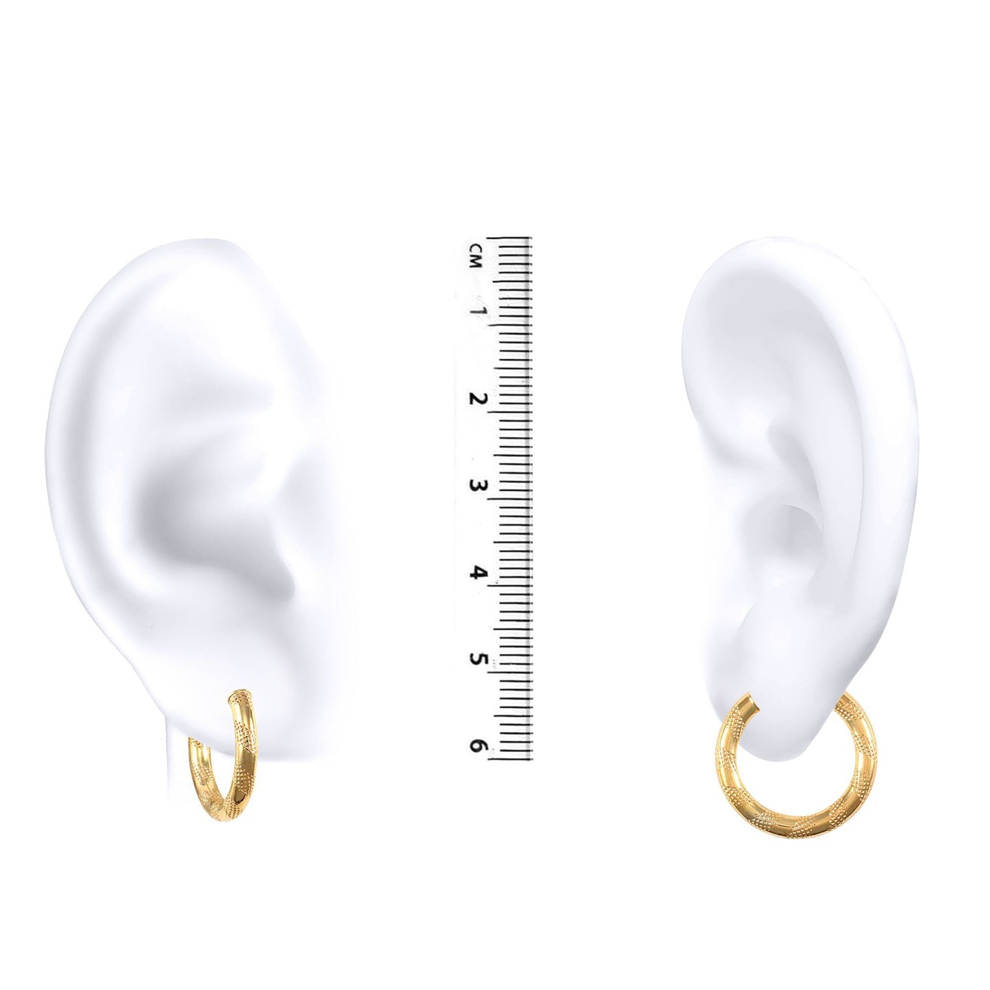 Ladies 9ct Gold  Textured Striped 3mm Hoop Earrings 20mm - JER042