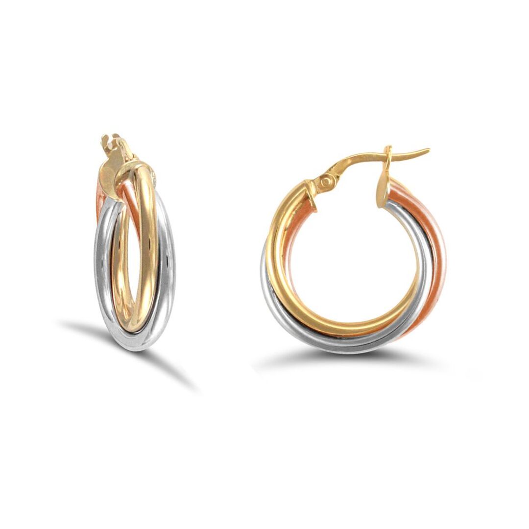 9ct 3-Colour Gold  Russian Wedding Bond 3mm Hoop Earrings 20mm - JER090