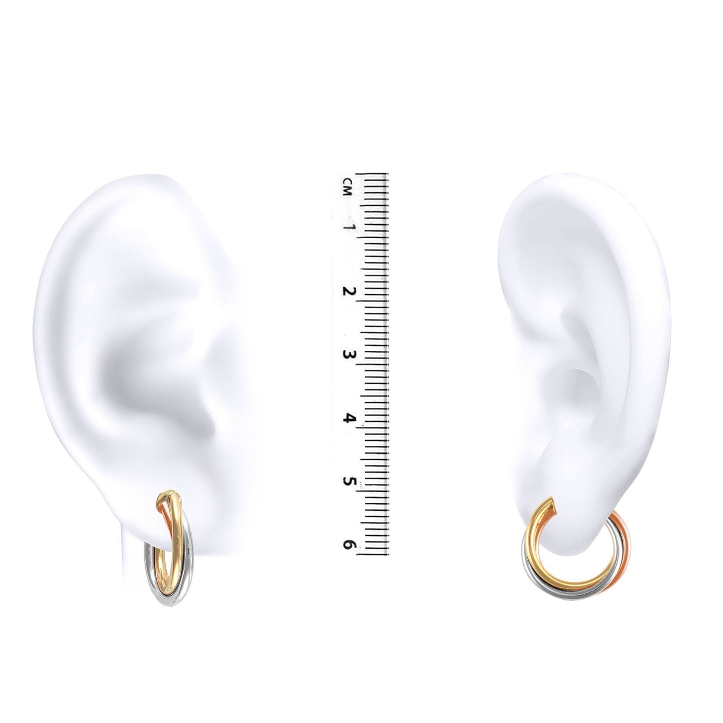 9ct 3-Colour Gold  Russian Wedding Bond 3mm Hoop Earrings 20mm - JER090