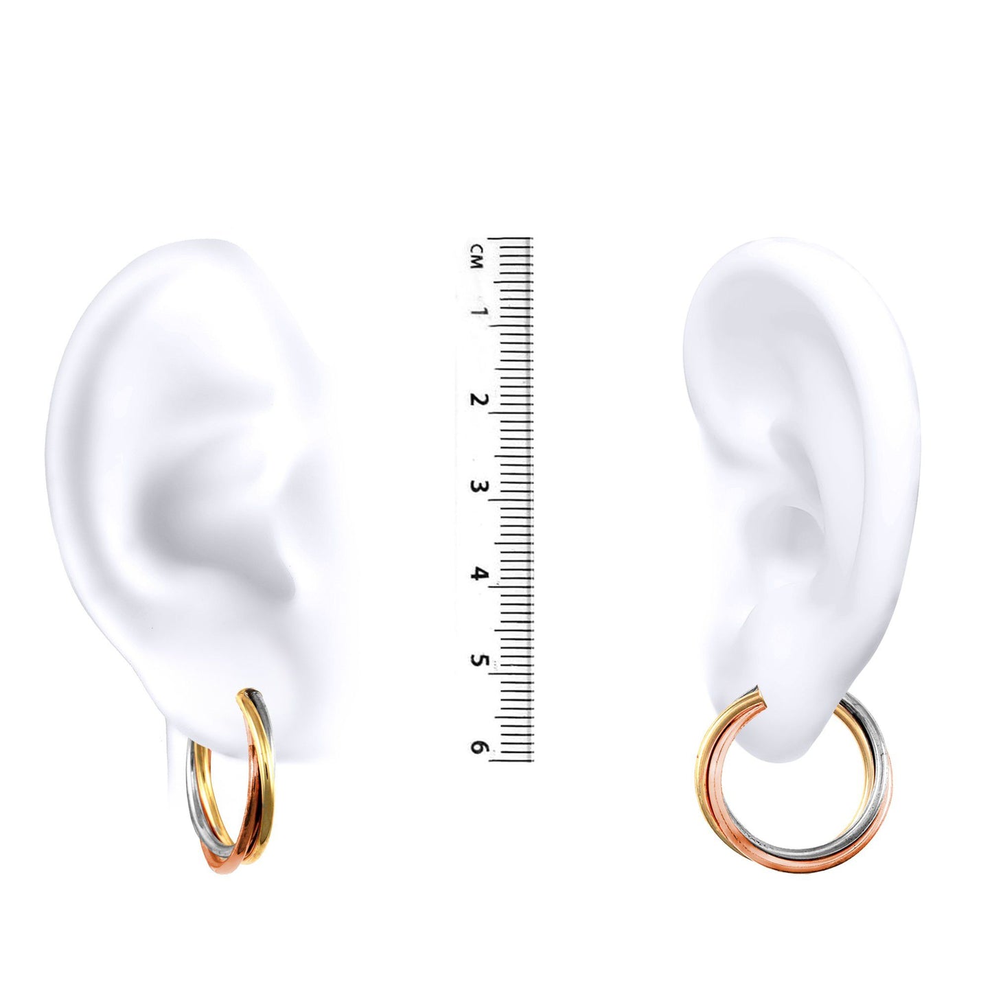 9ct 3-Colour Gold  Russian Wedding Ring 3mm Hoop Earrings 25mm - JER091