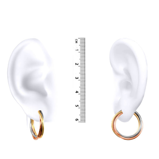 9ct 3-Colour Gold  Russian Wedding Ring 3mm Hoop Earrings 25mm - JER091