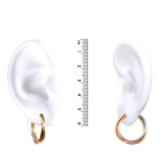 9ct 3-Colour Gold  Russian Wedding Ring 3mm Hoop Earrings 25mm - JER091