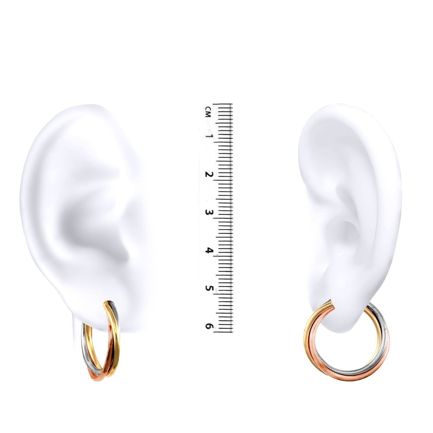 9ct 3-Colour Gold  Russian Wedding Bond Twisted Hoop Earrings 25mm - JER091