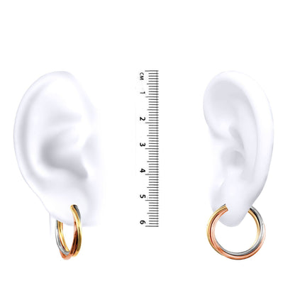 9ct 3-Colour Gold  Russian Wedding Bond Twisted Hoop Earrings 25mm - JER091